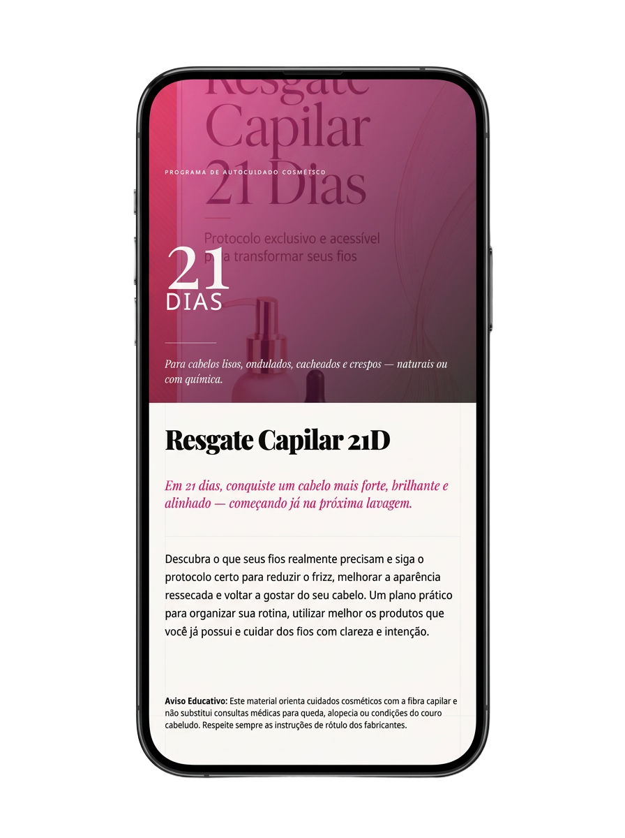 Prévia 2 do Resgate Capilar 21D em mockup de celular